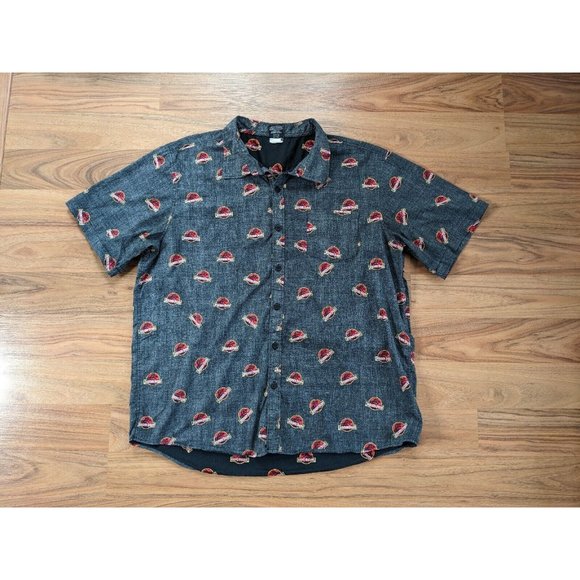 Jurassic Park Mens Button Short Sleeve Shirt Size XL Black All Over Print B6 - Picture 2 of 10